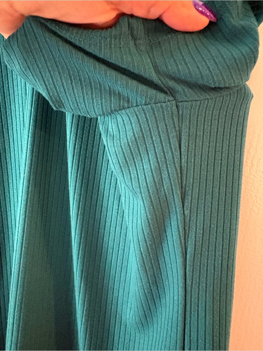 Plus size Terra & Sky Teal Ribbed V-Neck Short Sleeve Tops - Picture 7 of 12